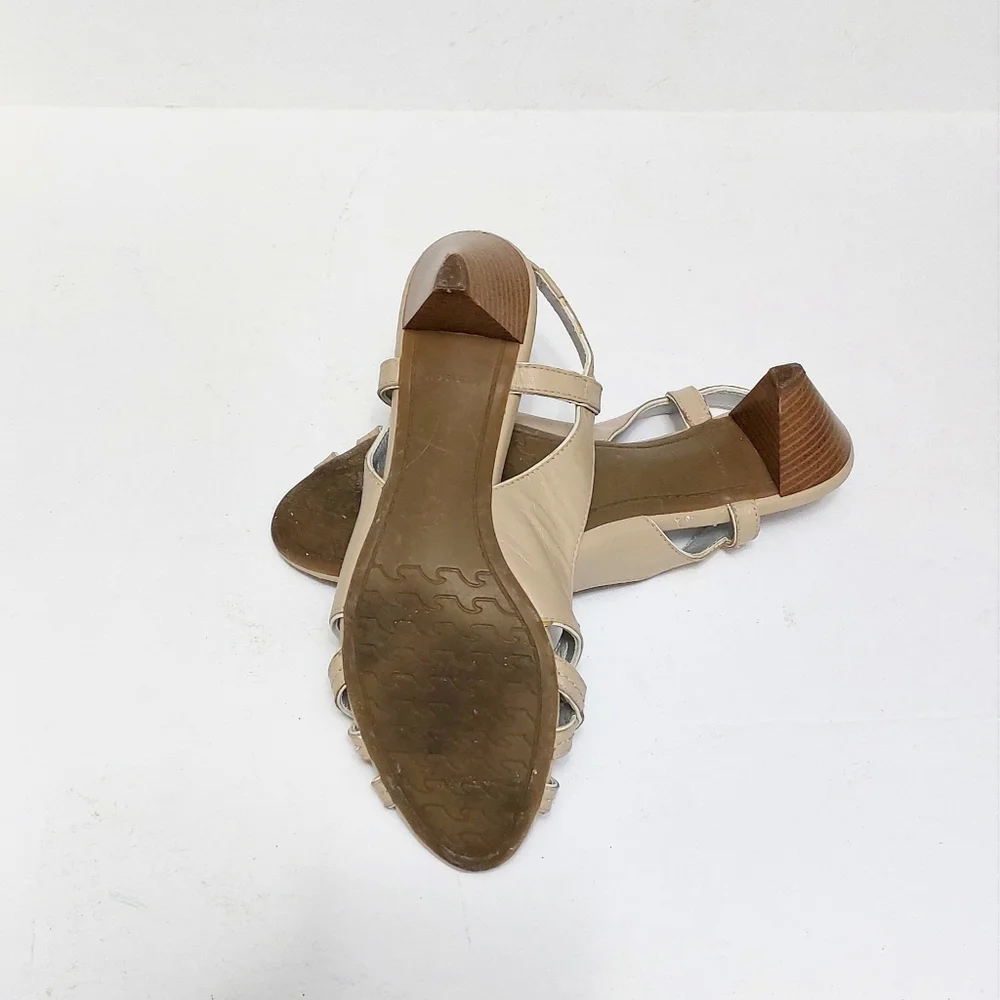 Womens Tan Leather Sling Back Open Toe Heel Sandals Size 8.5 Madison - Picture 3 of 3